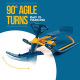 Frost Rush Snow Sled with Steering Wheel, Twin Brakes, Pull Rope & Safety Flag - Winter Racer Snow Sled for Kids and Adults for Sledding