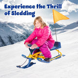 Frost Rush Snow Sled with Steering Wheel, Twin Brakes, Pull Rope & Safety Flag - Winter Racer Snow Sled for Kids and Adults for Sledding