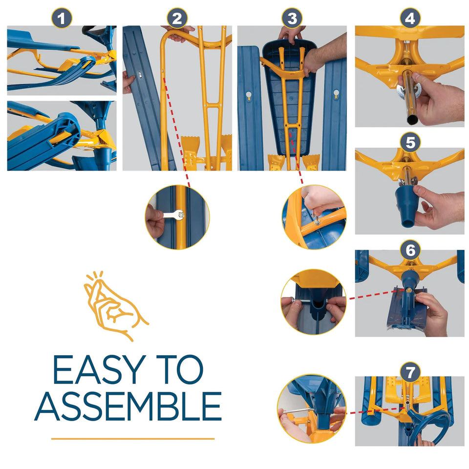 Frost Rush Snow Sled with Steering Wheel, Twin Brakes, Pull Rope & Safety Flag - Winter Racer Snow Sled for Kids and Adults for Sledding