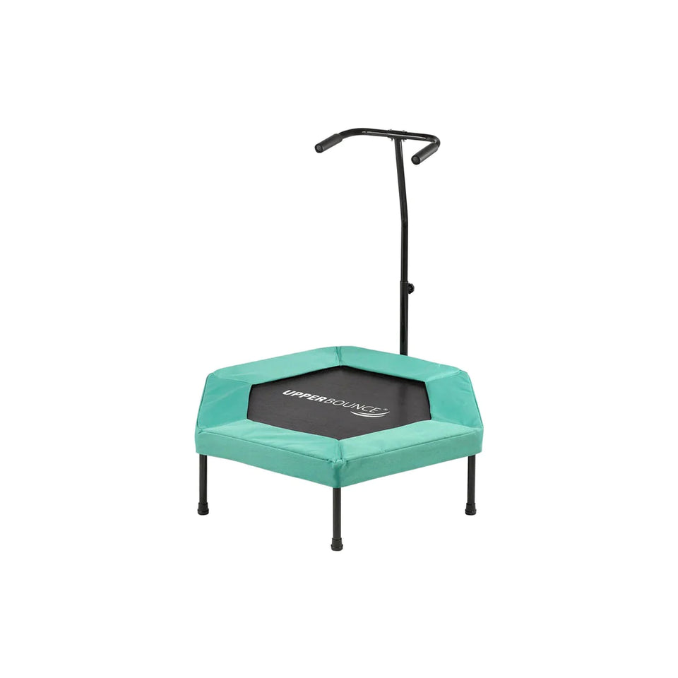 Upper Bounce 40" Mini Trampoline with Adjustable T-Shaped Handrail – Hexagonal Rebounder Fitness Trampoline for Kids & Adults- Green