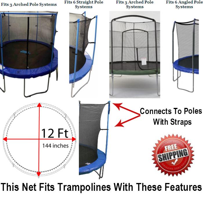 Trampoline Net And Pad Combo For 12 Ft Round Frames With 6 Poles Or 3