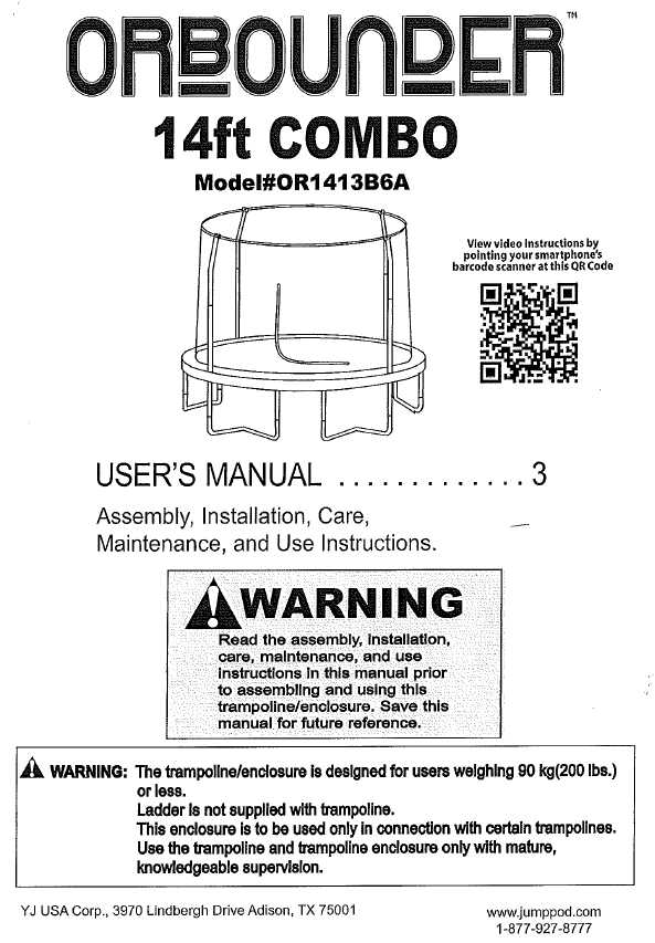 Bounce pro 14ft top trampoline and enclosure manual