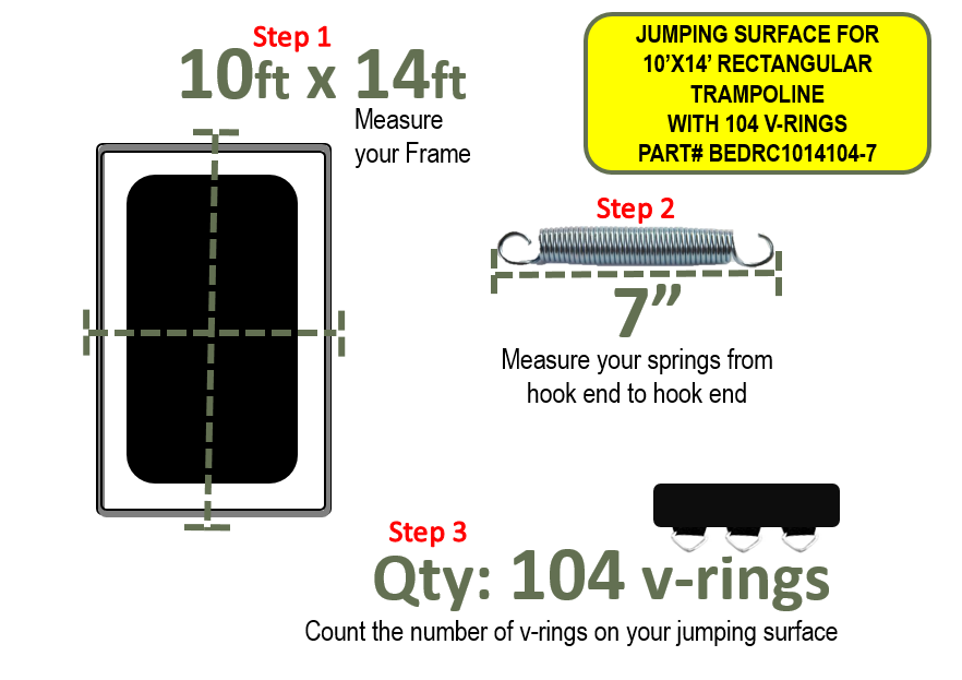 Jumping Surface For 10ftX14ft Rectangular trampoline With 104 v-rings For 7" Springs