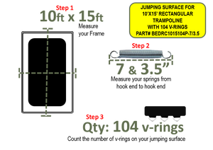 Jumping  Surface For 10ftX15ft Rect. Tramp. With 104 V-Rings (96 OF 7inch & 8 OF 3.5inch)