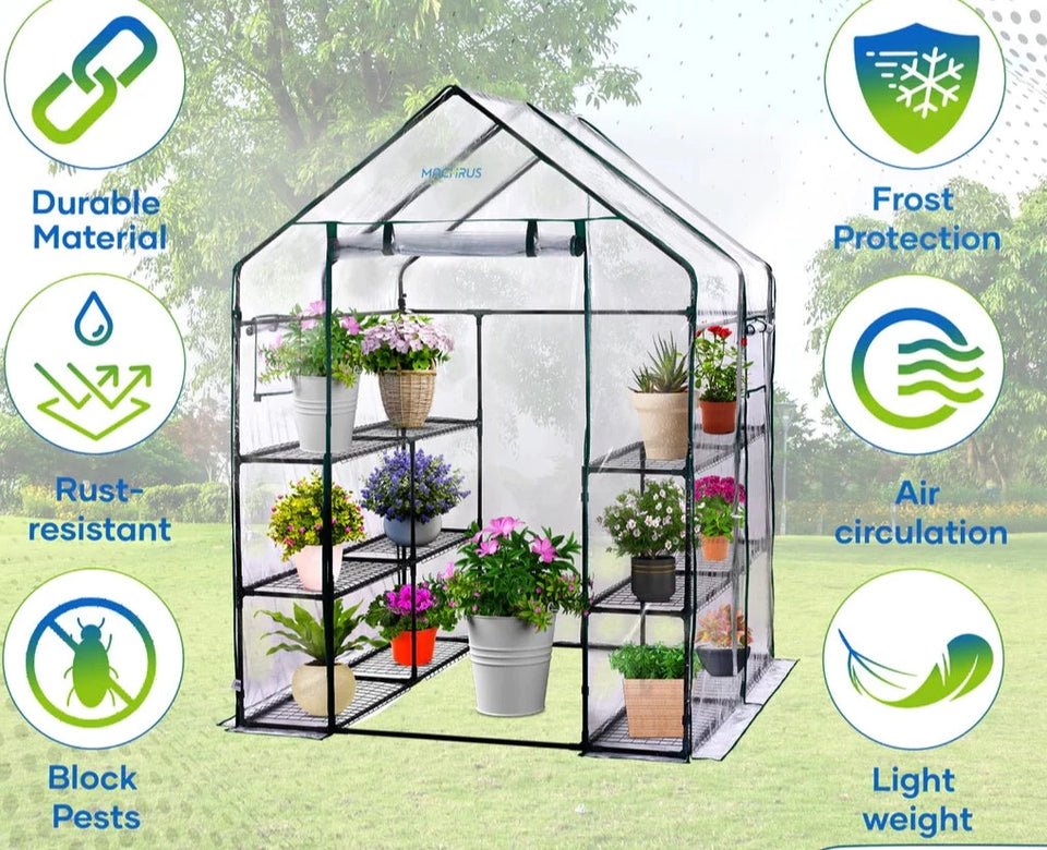 Ogrow Deluxe Walk-In Greenhouse with 3 Tiers and 12 Shelves -  Clear Cover