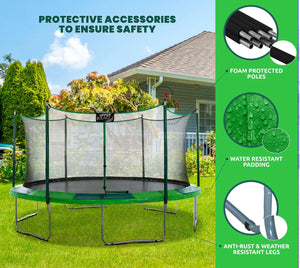 Upper Bounce 15 FT Round Trampoline Set with Safety Enclosure System – Backyard Trampoline - Outdoor Trampoline for Kids - Adults