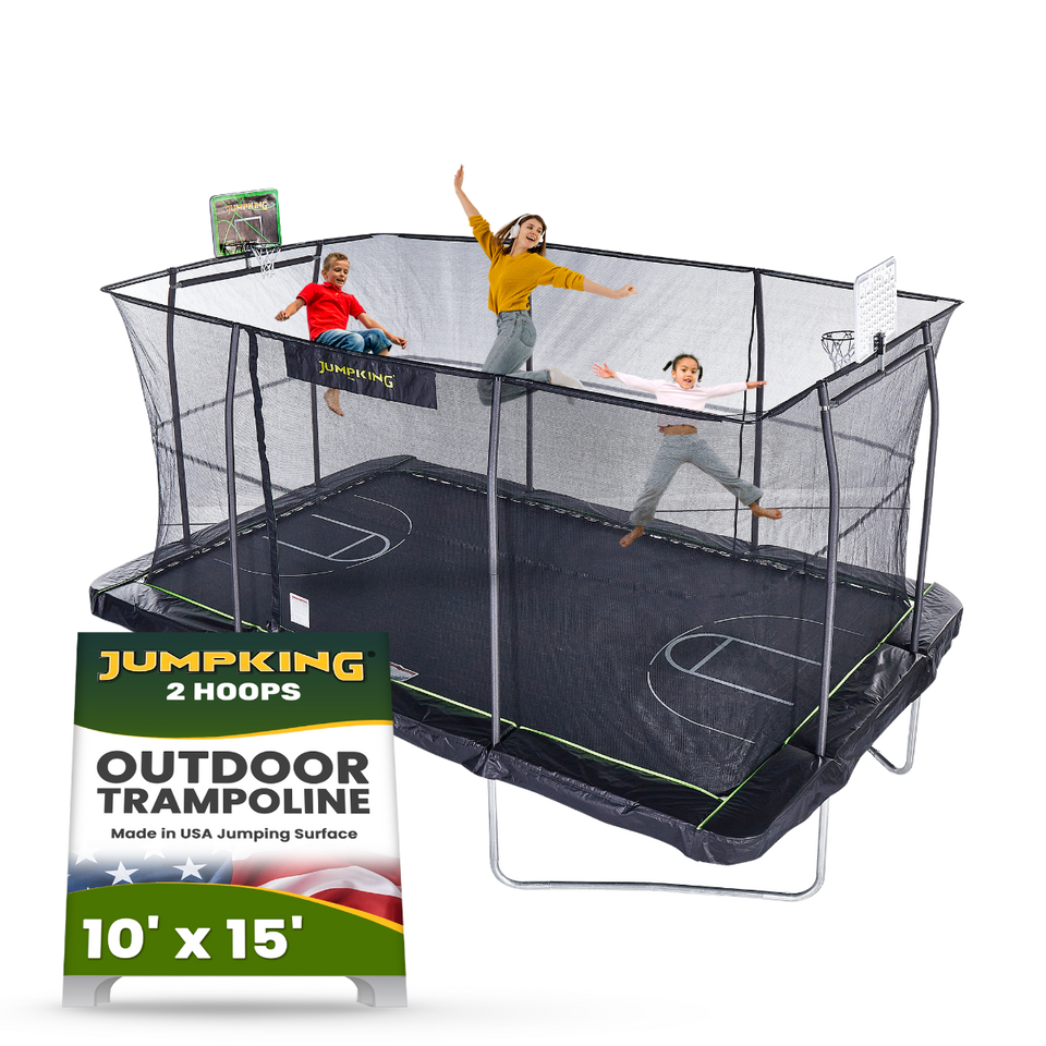 10ft X 15ft Rectangular Trampoline with hoop, Volley Ball Court, & Foot Step