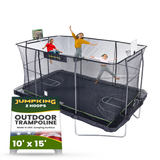 10ft X 15ft Rectangular Trampoline with hoop, Volley Ball Court, & Foot Step