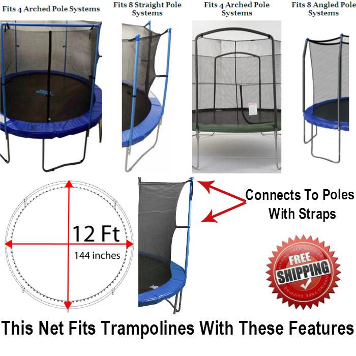 Net And Pad Combo For 12 Ft. Round Frames With 8 Poles Or 4 Arches - Trampoline