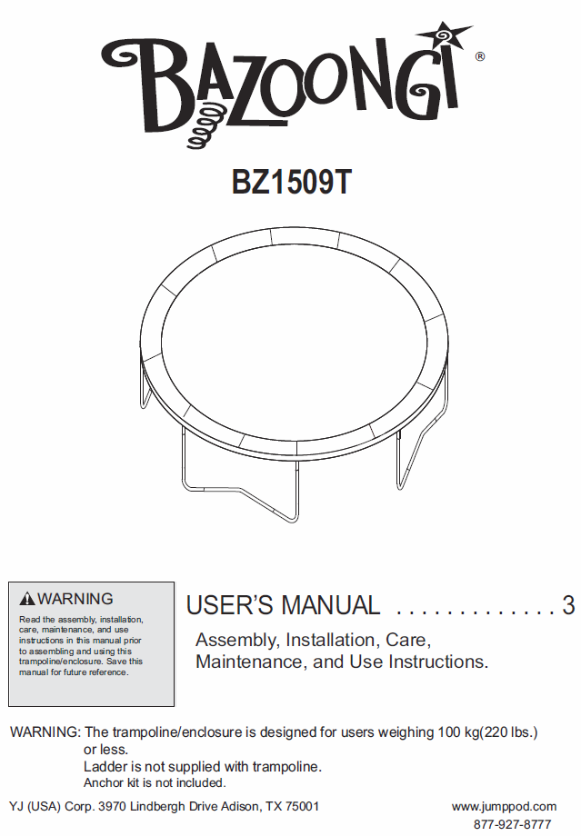 BZ1509T User Manual - Trampoline