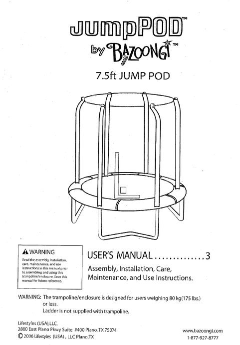 BZJP7506 User Manual - Trampoline