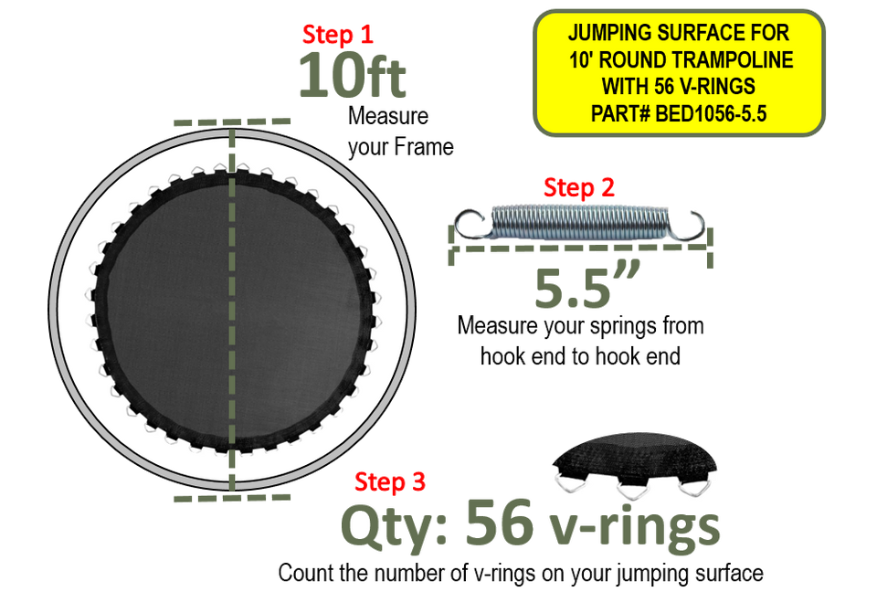 10' ft. Trampoline Jumping Mat With 56 V-rings for 5.5" Springs