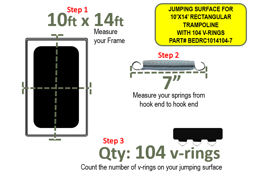 Jumping Surface For 10ftX14ft Rectangular trampoline With 104 v-rings ...
