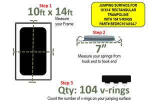 Jumping Surface For 10ftX14ft Rectangular trampoline With 104 v-rings For 7" Springs