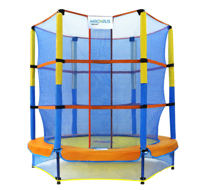 Upper Bounce Galaxy 60 Inch Indoor Trampoline with Safety Net Enclosure for Kids with stuffed airplane and keychain gift
