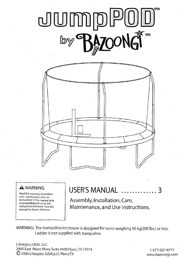 BZJP1206 User Manual - Trampoline
